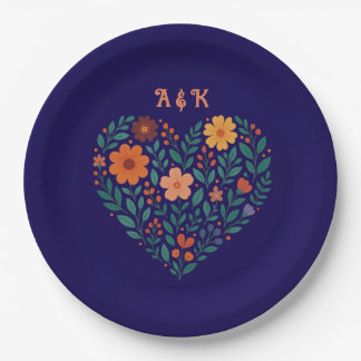 Prato De Papel Casamento com Coração Floral