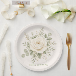 Prato De Papel Casamento com Creme e Verde Sálvia Folhagem