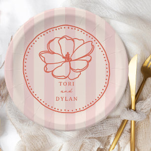 Prato De Papel Casamento com faixa de cor rosa-flor