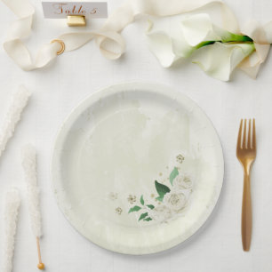 Prato De Papel Casamento com flores brancas de marfim