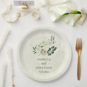 Prato De Papel Casamento com flores brancas de marfim