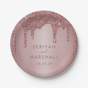 Prato De Papel Casamento com Glitter Glitter Dourado do Rosa de l