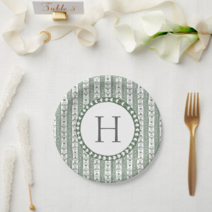 Prato De Papel Casamento com Impressão Botânica Verde e Branco