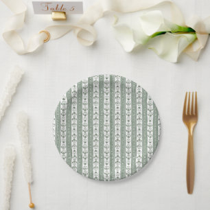 Prato De Papel Casamento com Impressão Botânica Verde e Branco em