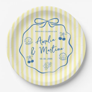 Prato De Papel Casamento com Laço Desenho Italiano Amarelo Capric