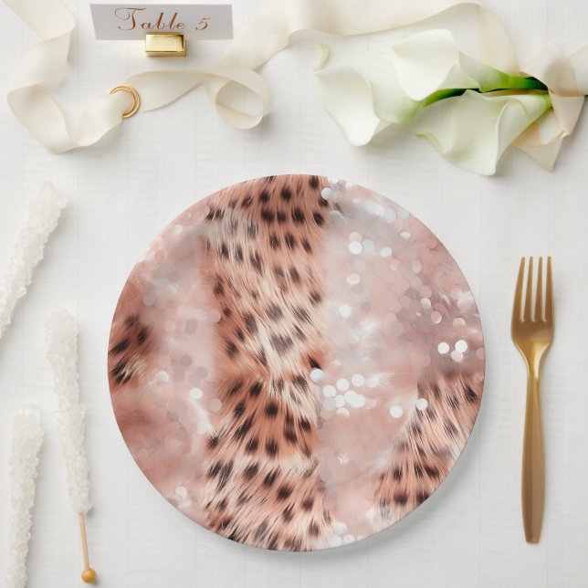 Prato De Papel Casamento com Leopardo Dourado Glam Rosa (Casamento)