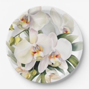 Prato De Papel Casamento com Orquídeas Brancas
