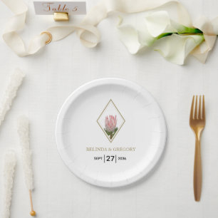 Prato De Papel Casamento com Protea Rei Rústica 