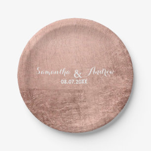 Prato De Papel Casamento cor-de-rosa da folha de ouro do falso