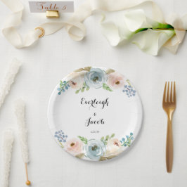 Prato De Papel Casamento Cor-de-rosa Dusty Blue e Blush