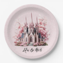 Prato De Papel Casamento da Igreja de Aquarela Rosa