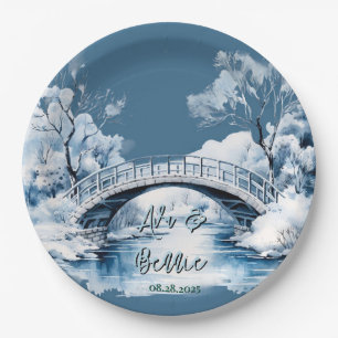 Prato De Papel Casamento da Ponte da Água do País de inverno