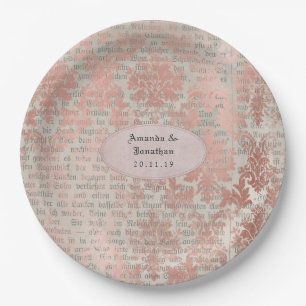 Prato De Papel Casamento Danask Vintage Chic em Dourado Rosa
