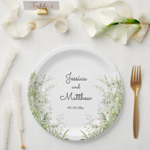 Prato De Papel Casamento das Flores Verdes Dusty Sage