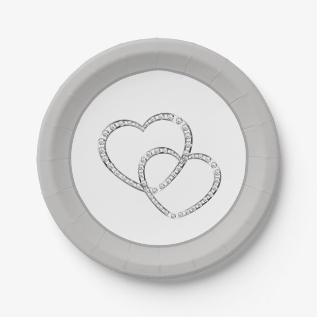 Prato De Papel Casamento de 7" Placas de Papel - Dois Corações (Frente)