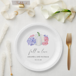 Prato De Papel Casamento de abóbora branca e flores de hortênsia
