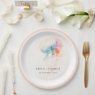 Prato De Papel Casamento de águas-vivas submarinas de coloração a