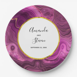 Prato De Papel Casamento de Ametista e Agata de Abstrato Roxo