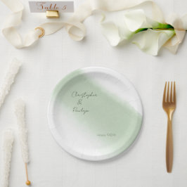 Prato De Papel Casamento de Aquarela de Caligrafia Minimalista