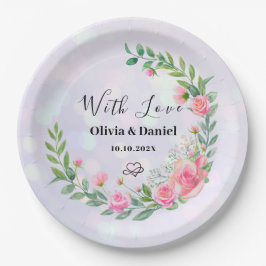Prato De Papel Casamento de Aquarela de Flores Rosa Escamosas Ele