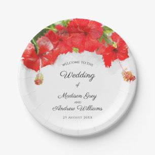 Prato De Papel Casamento de Arte de Flor de Hibiscus Vermelho Ex