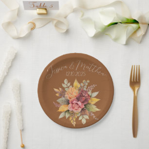 Prato De Papel Casamento de Autumn Fall Terracotta Rustic Waterco
