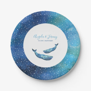 Prato De Papel Casamento de Baleia Azul com Aquarela