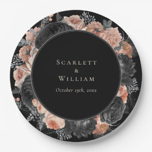 Prato De Papel Casamento de Blush Negro Vintage Gótico