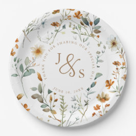 Prato De Papel Casamento de Boho com flor silvestre de Watercolor