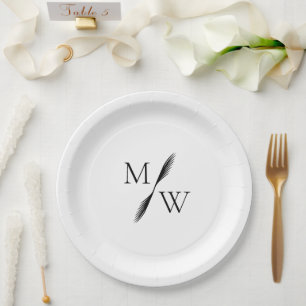Prato De Papel Casamento de Boho Monograma Minimalista Moderno