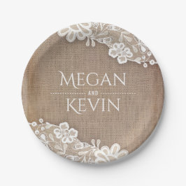 Prato De Papel Casamento de Burlap e Lace Rustic Country