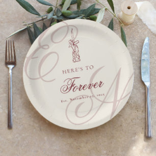 Prato De Papel Casamento de Caligrafia com Monograma Elegante