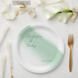 Prato De Papel Casamento de Caligrafia Minimalista Emerald Waterc