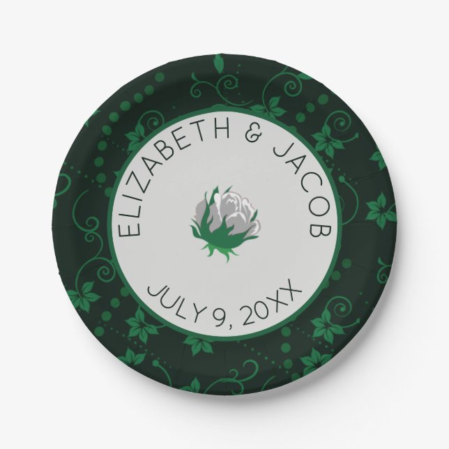 Prato De Papel Casamento de Camellia Branca Elegante (Frente)