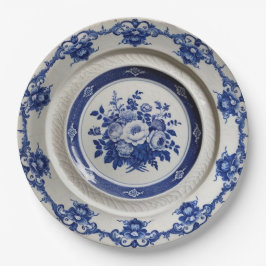 Prato De Papel Casamento de cerâmica Floral de Flor Azul Elegante