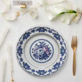 Prato De Papel Casamento de cerâmica Floral de Flor Azul Elegante