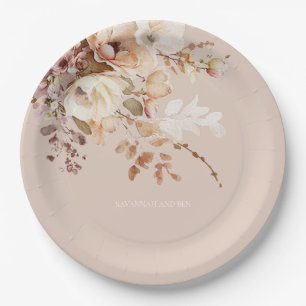 Prato De Papel Casamento de Chá de panela Floral com Blush Waterc