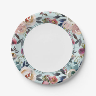 Prato De Papel Casamento de Chic Boho Rosa em Verde