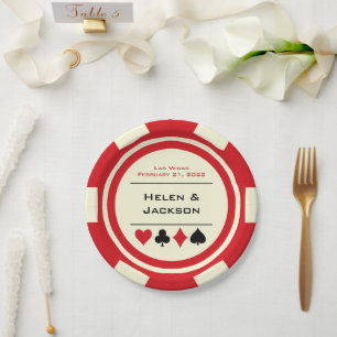 Prato De Papel Casamento de Chip Las Vegas, Red and White Poker