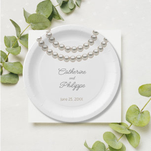 Prato De Papel Casamento de colar de pérolas Elegante