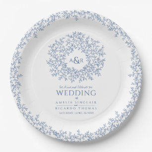 Prato De Papel Casamento de desenho do monograma com desenho bran