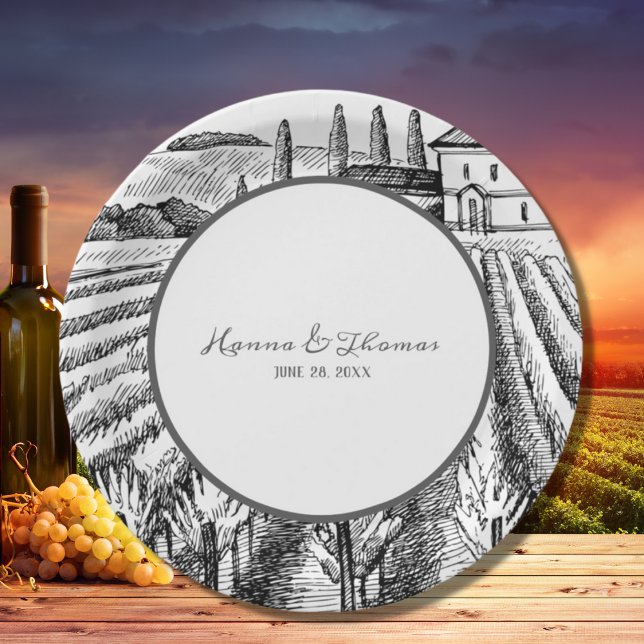 Prato De Papel Casamento de Destino em Vinícola de Vinhedo Rústic (Criador carregado)