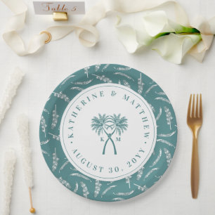 Prato De Papel Casamento de Destino Tropical de Palmeiras