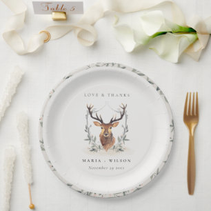 Prato De Papel Casamento de Dusky Deer Floral Crest
