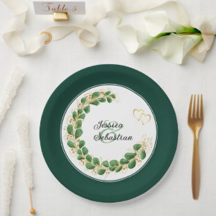 Prato De Papel Casamento de Emerald Green e Dourado Jewel Tone Eu
