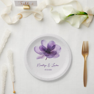 Prato De Papel Casamento de Flor Roxo Gordo