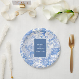 Prato De Papel Casamento de Florais Botânicos de Cor Azul