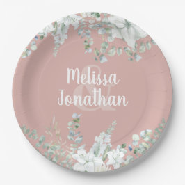 Prato De Papel Casamento de flores brancas florais com aquarela r