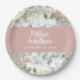 Prato De Papel Casamento de flores brancas florais românticas aqu