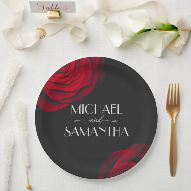 Prato De Papel Casamento de flores de pétalas com rosa vermelha d (Casamento)